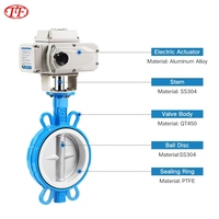 Válvula de Mariposa Eléctrica Tipo Wafer TF DN50-DN600 D971X-20Q, Disco de Acero Inoxidable SS304, Sellado Suave de PTFE