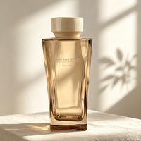 Bouteille diffuseur à roseaux en verre ambré trapézoïdal de 300 ml, personnalisée en usine, vide, beige, de luxe