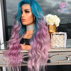 Ombre ondulata lunga sintetica resistente al calore <span class=keywords><strong>parrucchino</strong></span> frontal del merletto di cosplay parrucche <span class=keywords><strong>per</strong></span> le donne nere - Product Image 4