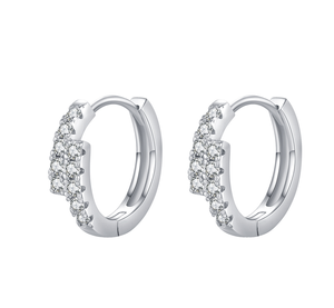 Exquisite S925 Sterling Silver Rhodium Plated Trendy CMA Certified Classic Sparkling Double Row Geometric Moissanite Earrings - Product Image 1