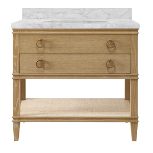 Top in marmo per <span class=keywords><strong>bagno</strong></span> in <span class=keywords><strong>legno</strong></span> massello <span class=keywords><strong>con</strong></span> <span class=keywords><strong>mensola</strong></span> in Rattan e maniglie ad anello lavello mobile per lavello per lo stoccaggio organizzato - Product Image 3
