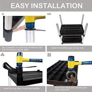 Kereta Dorong Dapur 3 Tingkat, Kereta Dorong Utilitas Restoran <span class=keywords><strong>Dolly</strong></span> dengan Tiga Rak Tanpa Suara dengan Roda Dapat Dikunci - Product Image 4