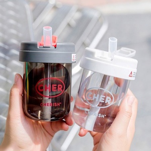 Gran oferta, bonita Mini botella de agua de plástico sin BPA de 300ML con diseño de logotipo de pajita para uso en oficina y gimnasio, bolsa de reposición de bebidas para llevar - Product Image 1