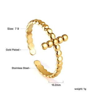 Anillos de Acero Inoxidable con Diseño de Puntos Redondos para Mujer, Joyería de Moda, Resistentes al Agua, Chapados en Oro de 18k, Anillo Cruzado Abierto con Personalidad - Product Image 3