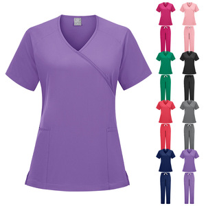HZMNOI <b>Scrub</b> Set Unisex V Neck Knitted Moisture Wicking Hospital Uniforms - Product Image 1