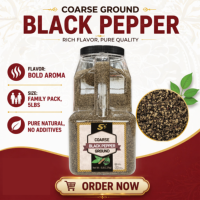 Poivre noir sec, cru, grossièrement moulé, non-OGM, récolté à la main, saveur de poivre distinctive, pour la cuisine, 5 lb, HALAL OU Casher