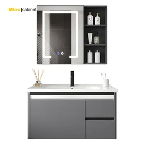 Diseño americano Gabinetes modernos comerciales Lavabo Tocador de baño Gabinete de MDF Tocador de pie con espejo