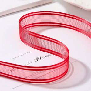 Custom Elegant 2.5cm Sheer Striped Organza Ribbon for <b>Wedding</b> <b>Gift</b> <b>Box</b> Wrapping 10 Yards/roll - Product Image 6