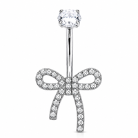 Anneau de nombril en titane ASTM F136 avec nœud papillon et zircone cubique, filetage interne M1.2, bijou de piercing pour nombril, ton acier doré, bijoux de mode