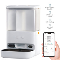 Distributeur intelligent personnalisé de nourriture sèche à double compartiment, avec contrôle des portions temporisé, contrôle par application, vidéo et voix à distance, rechargeable
