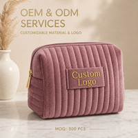 Pochette cosmétique en velours personnalisée, grande capacité, trousse de maquillage de voyage, organiseur de toilette, sac de rangement pour soins de la peau à rayures pour femmes