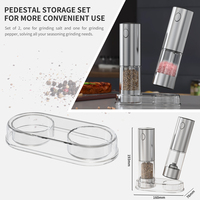 MUYI Moulin à sel et à poivre électrique rechargeable USB en acier inoxydable 95 ml avec base de rangement, écologique