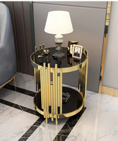Ensemble table basse en verre moderne pour salon table basse en verre doré rond et marbre noir clair