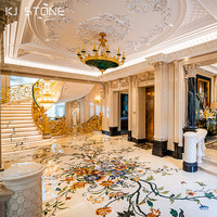 Marchepied d'escalier en marbre à motif de fleur à jet d'eau de luxe au design américain pour projet de villa