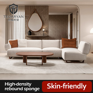 Sofá Seccional Extensible en Forma de L de Alta Gama, Estilo Italiano, Minimalismo Nórdico, Sofá Moderno de Tela para Sala de Estar - Product Image 1