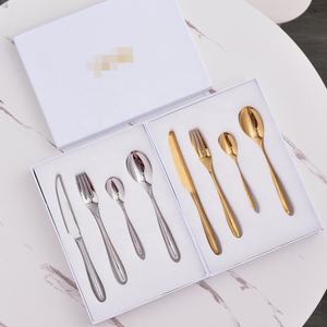 Juego de Cubiertos de Acero Inoxidable con Espejo en Forma de D, 4 Piezas, para Bodas, Regalos Empresariales - Product Image 1