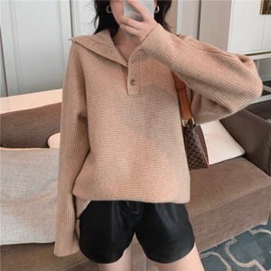 Suéter liso para mujer con solapa de punto Top informal para Otoño Invierno ropa cálida para mujer 6355 # - Product Image 1