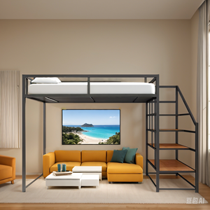 เตียงลอฟท์โลหะแข็งแรงขนาดควีนไซส์พร้อมบันไดในตัวดีไซน์ทันสมัยสำหรับหอพักโรงเรียนห้องนอนโรงแรม - Product Image 2