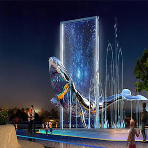 Sculpture de poisson volant géométrique de dessin animé abstrait moderne écologique sculpté en acier inoxydable baleine bloc visage ornement de sol - Product Image 6