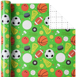Green Sport Ball Decorative Wrapping <b>Paper</b> <b>Roll</b> Mixed Athletic Ball Design For Children Sports Birthday Holiday Gift Packing - Product Image 5