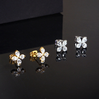 Anting-anting liontin kupu-kupu bunga trendi berlapis emas stainless steel dengan zircon untuk hadiah
