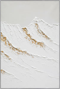 Pintura al óleo texturizada 3D pintada a mano impresionista moderna, picos blancos con acentos dorados, paisaje de montaña para decoración del hogar - Product Image 3