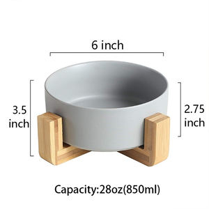 Dayanıklı seramik yuvarlak köpek kedi kase hiçbir dökülme yükseltilmiş <span class=keywords><strong>Pet</strong></span> gıda su çanak çelik ahşap standı kapalı kamp kullanımı için küçük boyutu - Product Image 5