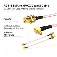 Câble d'extension d'antenne coaxiale SMA femelle vers MMCX mâle à 90 degrés RG316, câble de raccordement RF à faible perte 50 Ohm pour WiFi GPS 4G