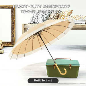 Parasol de voyage moderne et robuste à 16 baleines, semi-automatique, coupe-vent, avec manche long et droit, pour la pluie et le soleil - Product Image 2