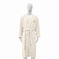 Peignoir personnalisé avec logo brodé, col châle, en polaire polyester beige, durable pour la salle de bain, taille unique, vente en gros