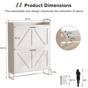 Moderno Armadio Bianco per Scarpe con Ripiano Superiore Aperto, Anta a Ribalta e Ganci Laterali, Pronto per la Spedizione, Dropshipping - Product Image 6