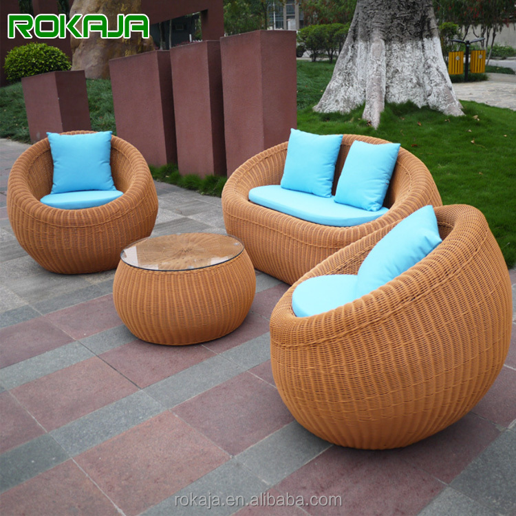 Уличная мебель из ПЭ ротанга, кофейный столик и стул, водонепроницаемый садовый комплект диванов с подушкой для балкона