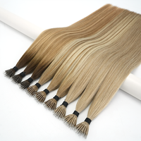 Extensiones de Cabello Humano Superiores con Anillas Nano, Cabello Sal y Pimienta, Doble Trama, Punta con Anilla Nano, 100% Cabello Humano