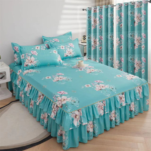 Wholesale Cheap Microfiber 5 Pieces <b>Bed</b> Skirt Set with Curtain king Size Bedding Set - Product Image 4