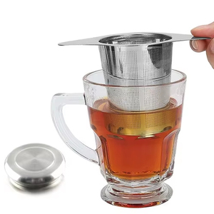 Customized Logo Eco-Friendly Double Handle Fine Mesh Loose Leaf <b>Tea</b> Strainer/Filter/<b>Tea</b> <b>Infuser</b> with Lid Stainless Steel - Product Image 1