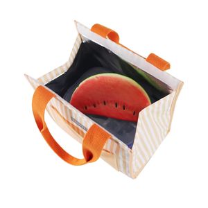 Sac isotherme portable personnalisé grande capacité en non-tissé, motif rayé, fermeture éclair, pour le transport et le rangement d'articles de shopping et de nourriture - Product Image 4