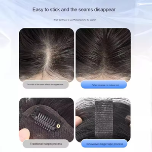 LLbeauty Parrucchino Naturale da <span class=keywords><strong>Donna</strong></span>, Topper Senza Cuciture, Senza Forcine, per Copertura Volume e Crescita dei <span class=keywords><strong>Capelli</strong></span>, Nero Naturale, Remy Liscio con Pizzo - Product Image 3