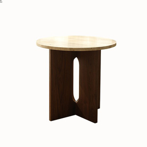 Mesa de centro pequeña para sala de estar, sofá de travertino de madera maciza, mesa auxiliar, esquina, Wabi SABI, balcón, mesa redonda pequeña - Product Image 6