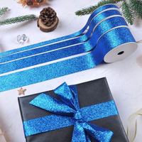 Ruban cadeau en satin bleu saphir personnalisé avec paillettes épaisses pour emballage cadeau et décoration florale