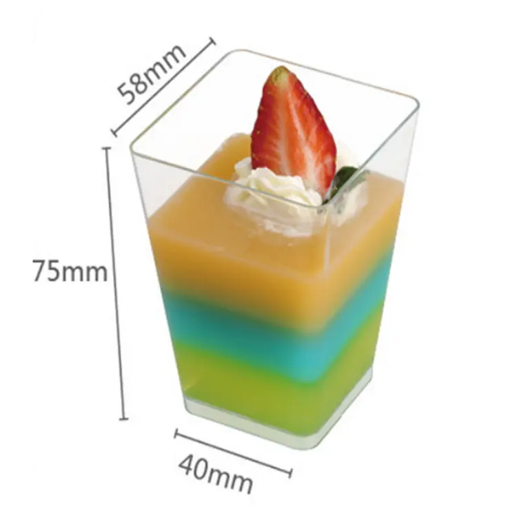 デザートゼリープディングフルーツ透明収納ボックスカスタムロゴ用の空のラウンドスクエアPS硬質プラスチックカップ