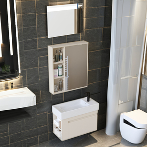 Moderno Gabinete de Baño Rectangular de Esquina para Apartamento <span class=keywords><strong>Pequeño</strong></span>, con Espejo, de MDF, Montado en la Pared, con <span class=keywords><strong>Lavabo</strong></span> <span class=keywords><strong>y</strong></span> Fregadero - Product Image 4