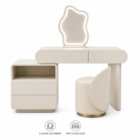 Ensemble de coiffeuse avec miroir LED, 3 modes d'éclairage, blanc crème, table de maquillage avec tiroirs à fermeture douce, MDF E1, décoration de chambre à coucher
