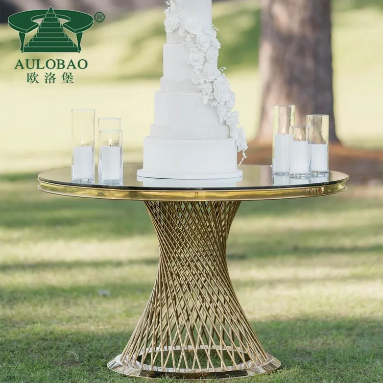 Luxurious wedding furniture gold design stainless steel round cake table