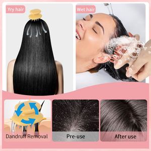 Eco-friendly Fashion Wet Dry Silicone Tooth Shampoo HairBrush <b>Head</b> <b>Massage</b> Scalp Cleaning Bamboo Handle Bath Hair Brush for Home - Product Image 6