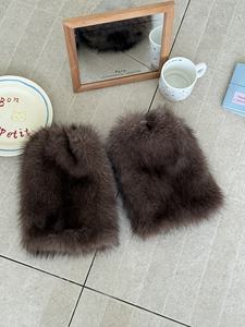 Buzlu Tek Renk El Yapımı Çorap Kılıfları Sonbahar Kış Kahverengi Retro Suni Kürk Bacak Isıtıcıları Y2K Millennial Hot Girl Baldır Isıtıcıları - Product Image 6