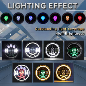 Phare LED Tête de Mort 7 Pouces 6500LM Accessoires Moto Blanc/Jaune Anneau Halo RGB Angel Eye DRL pour Ampoule H4 65W 12V - Product Image 5