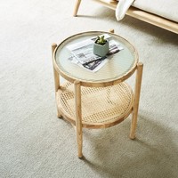 Table basse en rotin nordique Dreamhause, table basse ronde en bois massif pour salon, table d'angle, taille personnalisée