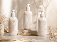 Bouteille en plastique PET beige de 500 ml avec pompe et bouchon à vis, impression dorée sur marbre carré personnalisée, pour lotion/gel douche/lotion corporelle/soins capillaires