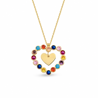 Collier pendentif cœur dans cœur Gemnel multicolore en zircon cubique, chaîne en câble zircon arc-en-ciel, bijoux fins pour femme, cadeau