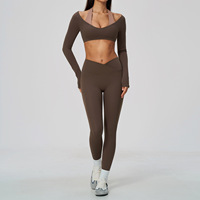 Ensemble 2 pièces TZ2588-7 pour femme : Crop top à manches longues et leggings de yoga taille haute extensibles pour la gym et le fitness